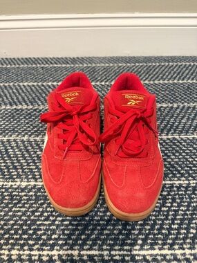 Reebok Red Suede Low-Top Sneakers with Gum Sole